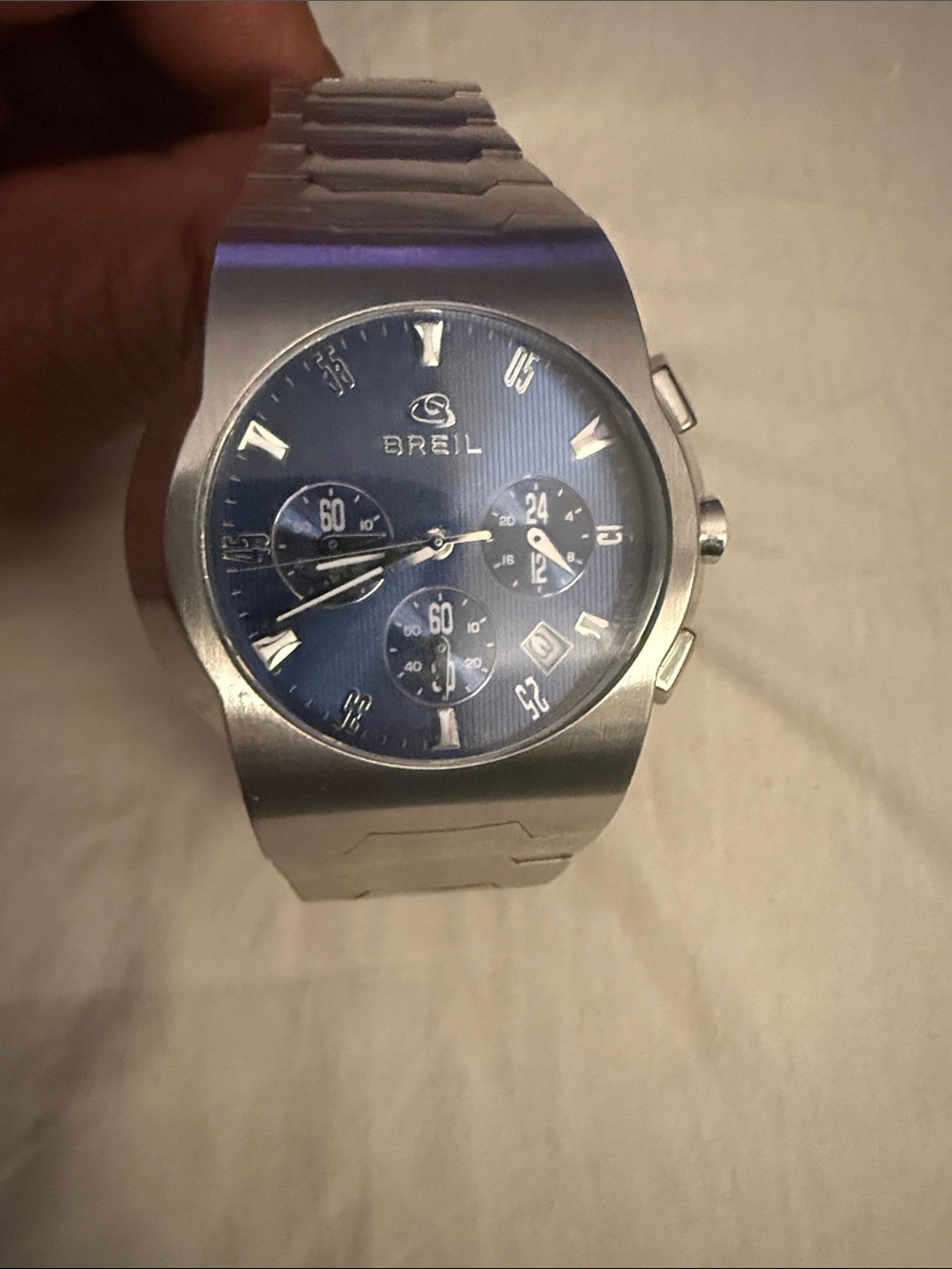 Vintage BREIL Blue Date Chronograph Dial Stainless Steel Watch